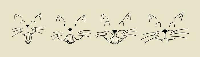 ensemble de marrant expressions de chat visages dans griffonnage style. vecteur illustration