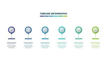 présentation chronologie affaires infographie modèle conception avec Icônes, six pas ou options. vecteur