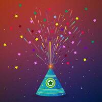 content Diwali. diwali pétard fleur pot avec éclatement étoiles. diwali Festival fête bannière. vecteur