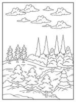 conception nature paysage contour coloriage vecteur