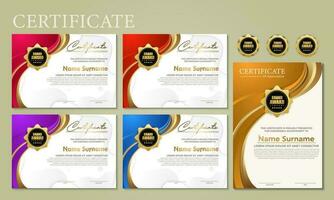 certificat de modèle de récompense, couleur or et dégradé bleu. contient un certificat moderne avec un badge en or. vecteur