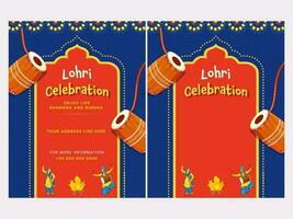 lohri fête invitation cartes avec un événement détails dans bleu et rouge couleur. vecteur
