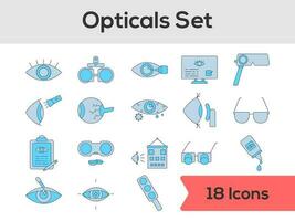 illustration de optique icône ensemble dans bleu couleur. vecteur