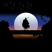 illustration vecteur graphique de samouraï formation à nuit sur une plein lune. parfait pour fond d'écran, affiche, etc. illustration vecteur style, coloré vue arrière-plan, un pièce, roronoa zor