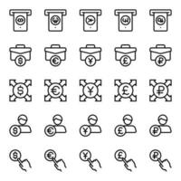 contour Icônes pour la finance monnaie. vecteur