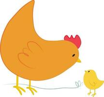 vecteur illustration de Orange poulet et peu Jaune poussin personnages dans dessin animé style. numérique clipart avec ferme poule et poussin pour Pâques conception