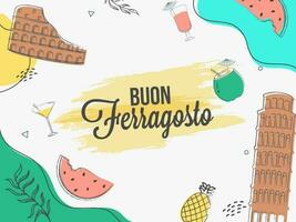 buon ferragosse affiche conception avec Italie célèbre les monuments et des fruits sur abstrait Contexte. vecteur
