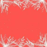blanc feuilles décoré frontière sur rouge chute de neige Contexte avec copie espace. vecteur