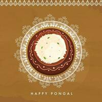 content pongal fête concept avec Haut vue de traditionnel plat dans argile pot sur mandala modèle marron Contexte. vecteur