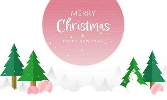 joyeux Noël et Nouveau année concept avec papier style Noël arbre, babioles et bonhomme de neige sur blanc Contexte. vecteur