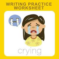 l'écriture entraine toi feuille de travail. éducatif à propos sentiments. faciale expression. la diversité pour enfants. vecteur déposer.