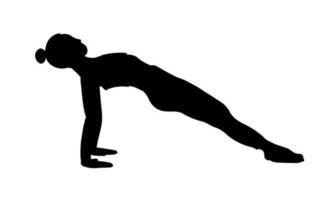 formation dans yoga pose femelle personnage. méditation, pilates, mental santé. noir ombre style. femme, dame, femme, fille. vecteur illustration dans dessin animé plat style isolé sur blanc Contexte.