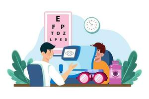un optométriste effectue œil examens et prescrit correctif lentilles. vecteur