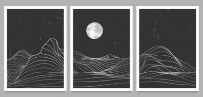 main tiré style de Créatif minimaliste moderne ligne art imprimer. abstrait Montagne contemporain esthétique arrière-plans paysages. avec montagne, lune, vague. vecteur des illustrations