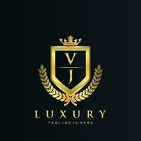 vj lettre initiale avec Royal luxe logo modèle vecteur