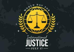 monde journée pour international Justice vecteur illustration avec Terre, Balance ou juge marteau dans plat dessin animé main tiré à atterrissage page modèles