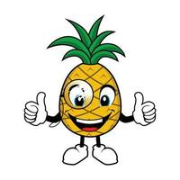 ananas fruit mascotte dessin animé avec des lunettes donnant les pouces en haut vecteur