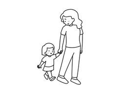 mère avec fille.mom tient la main de sa fille.isolé sur fond blanc. style bande dessinée. illustration vectorielle vecteur