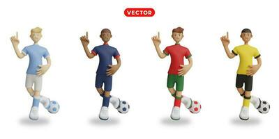 Football joueurs dans ciel bleu, bleu, rouge avec vert, et Jaune uniformes. vecteur