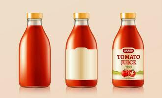 Frais tomate jus verre bouteille maquette et étiquette conception dans 3d illustration vecteur