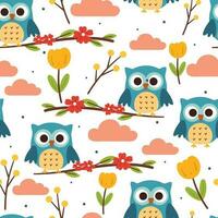 sans couture modèle dessin animé hibou. mignonne animal fond d'écran pour textile, cadeau emballage papier vecteur