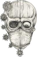 coronavirus surréaliste crâne tatouage. main dessin et faire graphique vecteur. vecteur