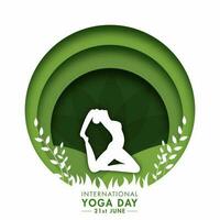 papier Couper cercle Contexte avec silhouette femelle pratiquant yoga dans Roi Pigeon pose pour 21e juin, international yoga journée. vecteur
