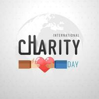 international charité journée affiche ou bannière conception avec illustration de mains en portant cœur sur gris global Terre Contexte. vecteur