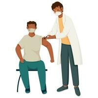 médecin donnant vaccin injection à patient homme sur blanc Contexte. vecteur