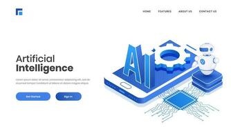 3d ai texte sur téléphone intelligent écran avec circuit planche et Android robot pour artificiel intelligence concept basé atterrissage page conception. vecteur