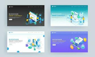 ensemble de atterrissage page conception avec en ligne contrats de téléphone intelligent et portable avec argent investissement pour bloquer chaîne intelligent Contrat concept. vecteur