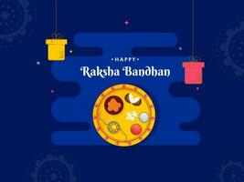 content raksha bandhan concept avec Haut vue culte assiette de rakhi et cadeau des boites pendre sur bleu Contexte. vecteur