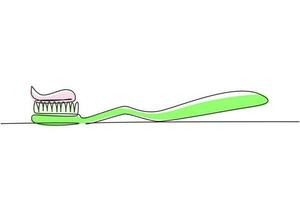 brosse à dents à une seule ligne avec du dentifrice. équipement de soins dentaires à domicile. brosser les dents. concept de soins des dents. centre de soins bucco-dentaires. ligne continue moderne dessiner illustration vectorielle graphique vecteur