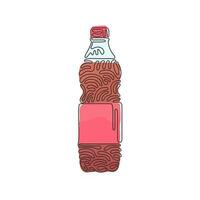 une ligne continue dessinant une boisson gazeuse dans une bouteille en plastique. soda au cola froid à implorer pour une sensation rafraîchissante. boire pour étancher la soif. style de boucle de tourbillon. illustration graphique vectorielle de conception de dessin à une seule ligne vecteur