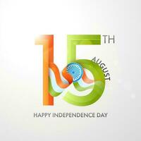 15e août texte avec Indien drapeau ruban sur blanc Contexte pour content indépendance journée concept. vecteur