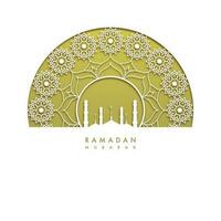 laser Couper exquis moitié mandala Cadre avec mosquée sur vert et blanc Contexte pour Ramadan mubarak concept. vecteur