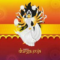 content durga puja fête salutation carte conception avec illustration de magnifique hindou déesse durga sur abstrait Contexte. vecteur
