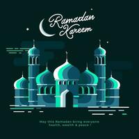 Ramadan kareem concept avec croissant lune, mosquée illustration sur sarcelle vert Contexte. vecteur