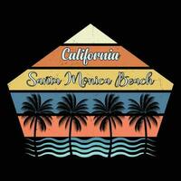 Californie Père Noël Monica plage T-shirt conception vecteur