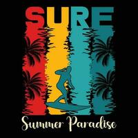 le surf été paradis T-shirt conception vecteur