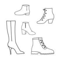 différent main tiré chaussures. vecteur contour des illustrations ensemble isolé sur blanc Contexte