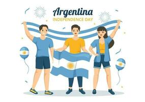 content Argentine indépendance journée sur 9e de juillet vecteur illustration avec agitant drapeau dans plat dessin animé fête main tiré atterrissage page modèles