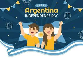 content Argentine indépendance journée sur 9e de juillet vecteur illustration avec agitant drapeau dans plat dessin animé fête main tiré atterrissage page modèles