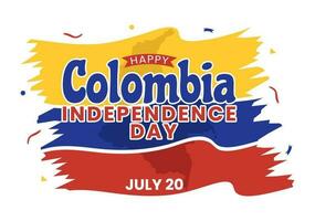 Colombie indépendance journée vecteur illustration avec agitant drapeau dans nationale vacances fête plat dessin animé main tiré atterrissage page modèles