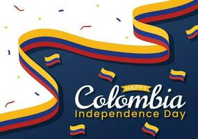 Colombie indépendance journée vecteur illustration avec agitant drapeau dans nationale vacances fête plat dessin animé main tiré atterrissage page modèles