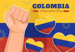 Colombie indépendance journée vecteur illustration avec agitant drapeau dans nationale vacances fête plat dessin animé main tiré atterrissage page modèles