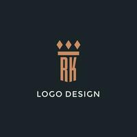 rk logo initiale avec pilier icône conception, luxe monogramme style logo pour loi raffermir et avocat vecteur