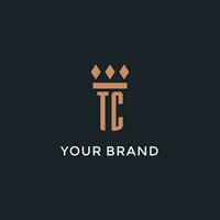 tc logo initiale avec pilier icône conception, luxe monogramme style logo pour loi raffermir et avocat vecteur