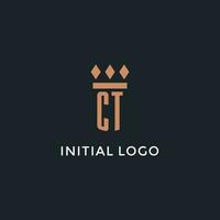 ct logo initiale avec pilier icône conception, luxe monogramme style logo pour loi raffermir et avocat vecteur