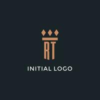 rt logo initiale avec pilier icône conception, luxe monogramme style logo pour loi raffermir et avocat vecteur